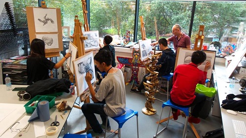 Students busy sketching in their Art Foundation class